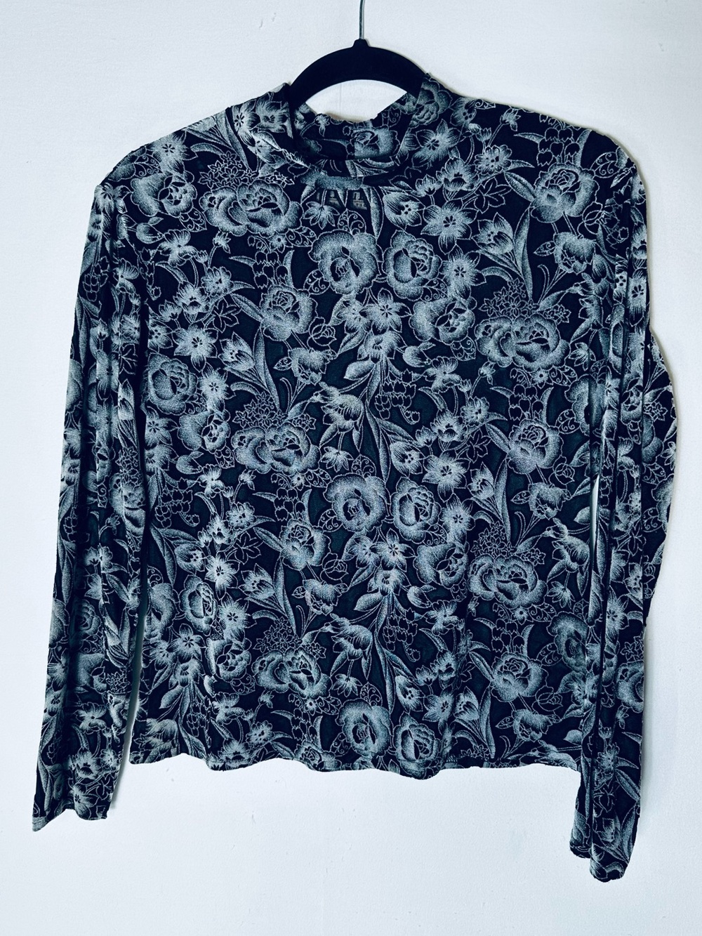 Vintage 90s Rialto Collection Black Semi Sheer Stretchy Floral Top L Whimsygoth